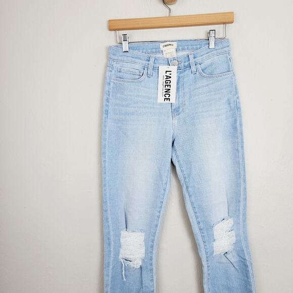 L'Agence El Matador High Rise Slim Distressed Raw Hem Jean Light Blue 25 NWT - Picture 6 of 13